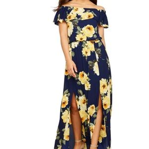Premier Amour off the shoulder floral maxi dress